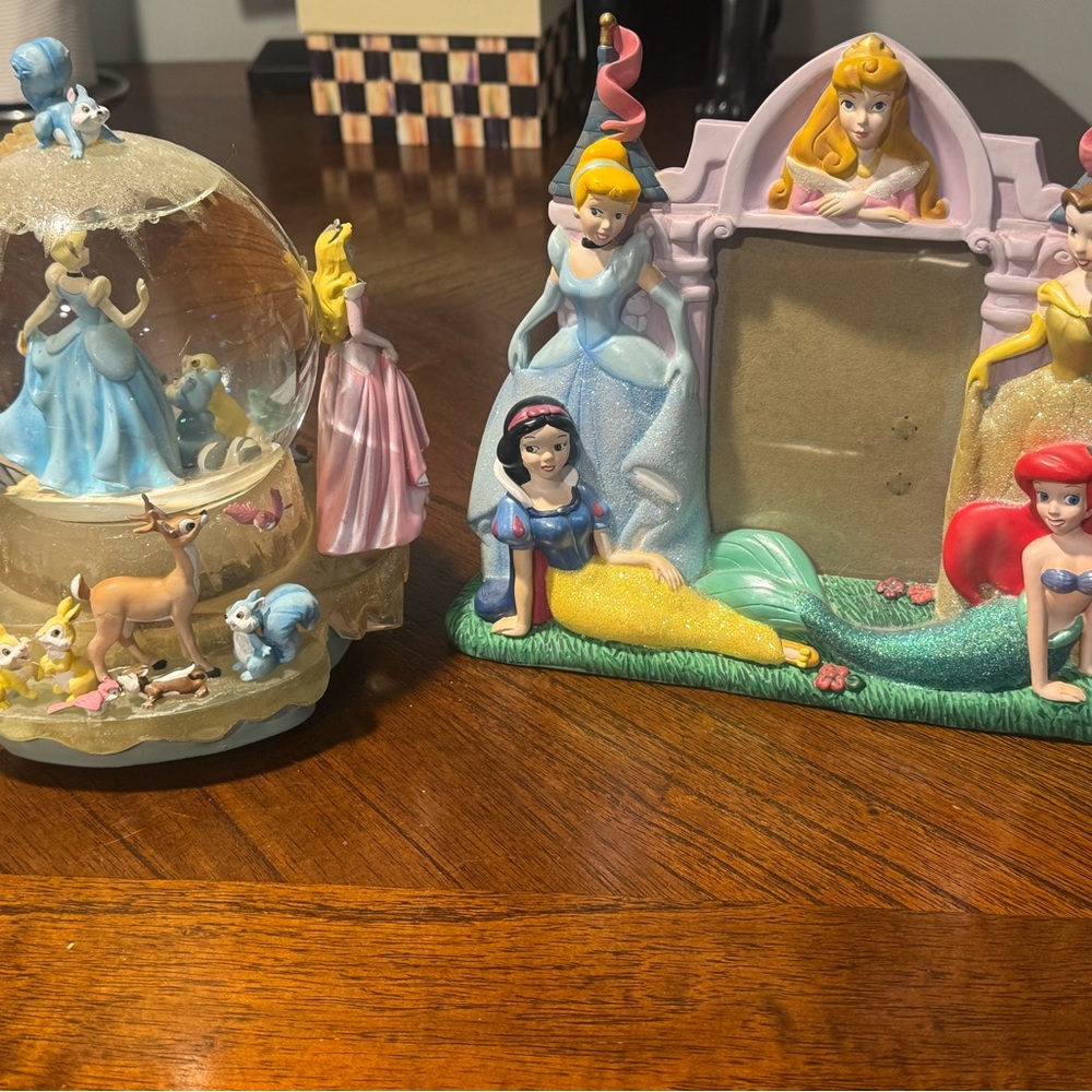 Disney Princess Blue and Pink Snow Globe with Frame